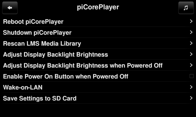 Jivelite Settings Screen Jivelite Settings Screen