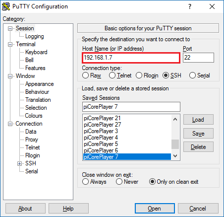 PuTTY screen PuTTY screen