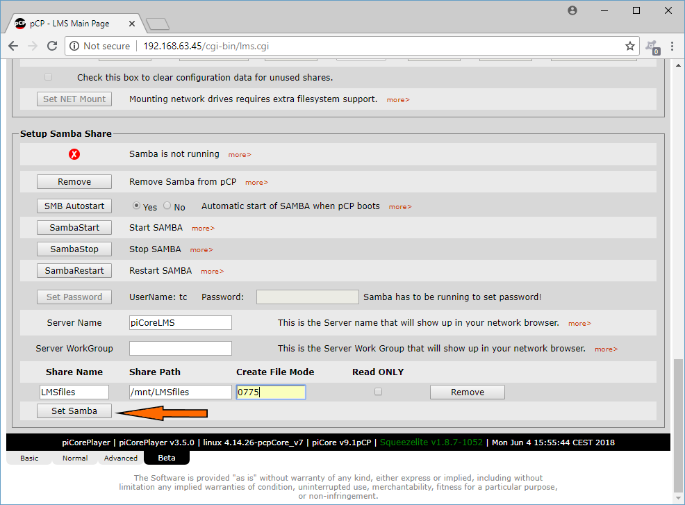 set samba parameters