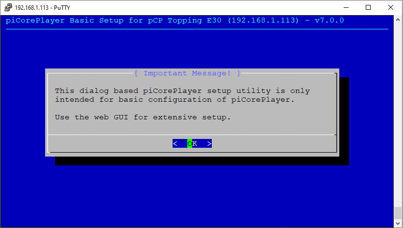 Setup - Important message Setup - Important message