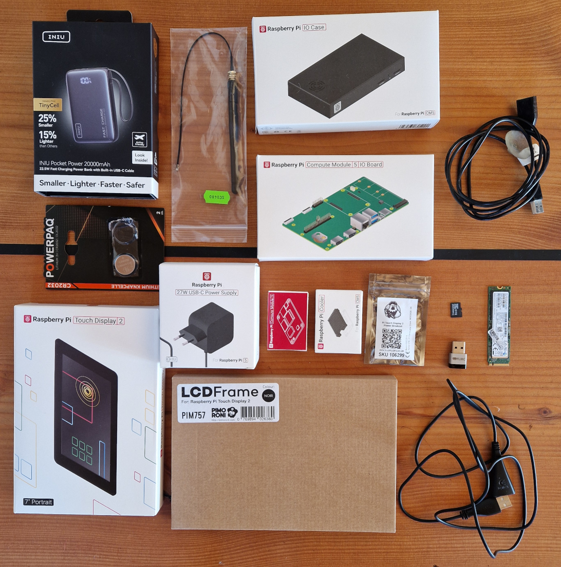 Picture of Raspberry Pi with Touch Display etc. in their boxes Picture of Raspberry Pi with Touch Display etc. in their boxes